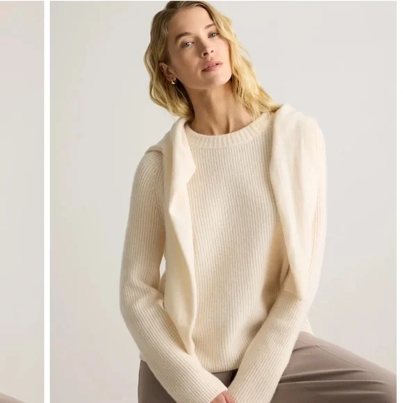 Quince Mongolian Cashmere Fisherman Crewneck Sweater Soft Ivory - Picture 6 of 13